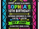 Trampoline Park Birthday Party Invitations Neon Trampoline Jump Party Birthday Invitations Di 647