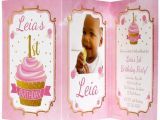 Tri Fold Birthday Invitations Pink and Gold 1st Birthday Tri Fold Invitations