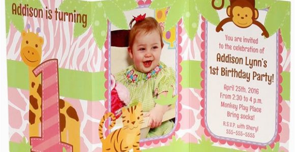 Tri Fold Birthday Invitations Safari 1st Birthday Girl Personalized Tri Fold Invitation