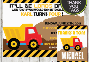 Truck themed Birthday Invitations Construction Birthday Party Invitation D1 Cupcakemakeover