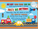 Truck themed Birthday Invitations Planes Cars Firetruck Transportation Invitations Di 383