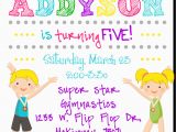 Tumbling Birthday Party Invitations Flip Flop Gymnastics Party Invitation
