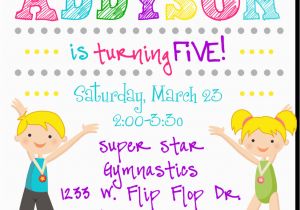 Tumbling Birthday Party Invitations Flip Flop Gymnastics Party Invitation