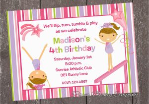 Tumbling Birthday Party Invitations Gymnastics Birthday Invitations