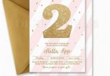 Turning 2 Birthday Invitations Pink Gold Glitter Invitation Second Birthday Blush