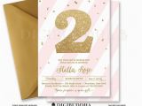 Turning 2 Birthday Invitations Pink Gold Glitter Invitation Second Birthday Blush