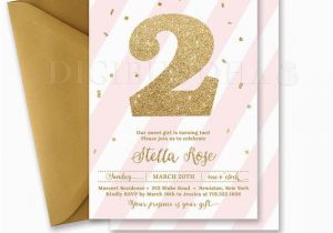 Turning 2 Birthday Invitations Pink Gold Glitter Invitation Second Birthday Blush