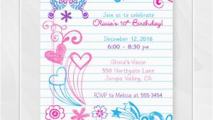 Tween Birthday Invitations Printable Free Notebook Doodles Tween Birthday Invitation Girl Birthday
