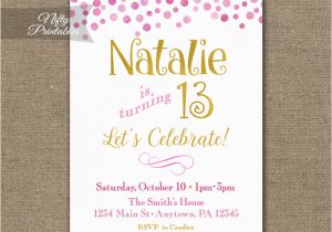 Tween Birthday Invitations Printable Free Pink Gold Confetti Birthday Invitation Teen Tween