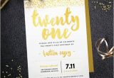 Twenty First Birthday Invitations Gold Sparkle Twenty First Birthday Invitation Digital File