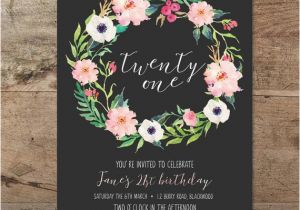 Twenty First Birthday Invitations Twenty First Invitation Floral Twenty One 21st Birthday