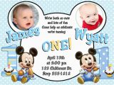 Twin 1st Birthday Invitations Baby Mickey Mouse Twins Boys 1st Birthday Invitations