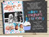 Twin 1st Birthday Invitations Boy Girl Twin 1st Birthday Invitation Blue Pink Double