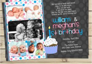 Twin 1st Birthday Invitations Boy Girl Twin 1st Birthday Invitation Blue Pink Double