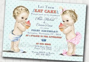 Twin 1st Birthday Invitations Boy Girl Twins First Birthday Invitation for Twins Boy and