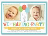 Twin 1st Birthday Invitations Bright Balloons Twin Birthday Invitation Shutterfly