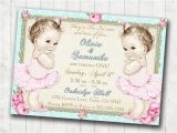 Twin 1st Birthday Invitations Twins 1st Birthday Invitation for Twin Girls Shabby Chic