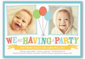 Twin Birthday Invitation Wording Bright Balloons Twin Birthday Invitation Shutterfly