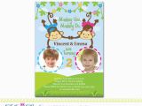 Twin Birthday Invitation Wording Personalized Twin Invite Second Birthday Invitation Card for