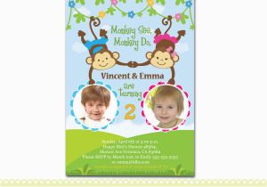 Twin Birthday Invitation Wording Personalized Twin Invite Second Birthday Invitation Card for