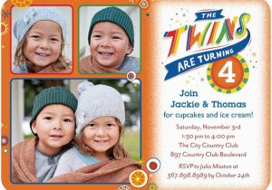 Twin Birthday Invites Twins Bday Invites with 3 Photos Tiny Prints Custom