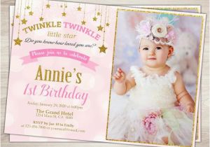 Twinkle Twinkle Little Star First Birthday Invitations Pink and Gold Twinkle Twinkle Little Star First Birthday