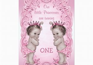 Twins 1st Birthday Card Pink Vintage Princess Twins 1st Birthday Card Zazzle
