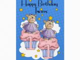 Twins 1st Birthday Card Twin Girl 1st Birthday Card with Cupcake Bears Greeting