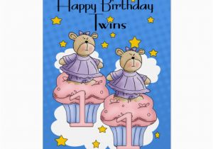 Twins 1st Birthday Card Twin Girl 1st Birthday Card with Cupcake Bears Greeting