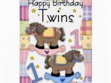 Twins 1st Birthday Card Twins First Birthday Card Two Little Ponies Zazzle