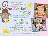 Twins 2nd Birthday Invitation Wording Go Bananas Jungle Monkey Joint 2 Photo Any Age