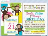 Twins 2nd Birthday Invitation Wording Monkey Birthday Invitations for Twins Triplets by