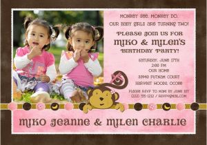 Twins 2nd Birthday Invitation Wording Sibling Monkey Birthday Invitation Invitation Wording
