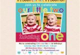 Twins First Birthday Party Invitations Colorful Fun Year Twins 39 First Birthday Party Invitation