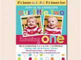 Twins First Birthday Party Invitations Colorful Fun Year Twins 39 First Birthday Party Invitation