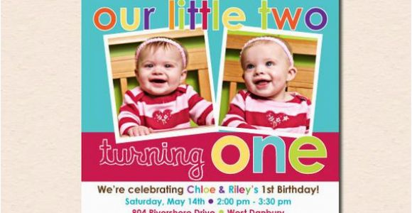 Twins First Birthday Party Invitations Colorful Fun Year Twins 39 First Birthday Party Invitation