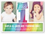 Twins First Birthday Party Invitations Look who 39 S One Twin Birthday Invitation Shutterfly