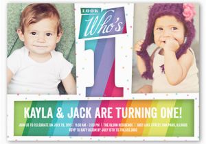 Twins First Birthday Party Invitations Look who 39 S One Twin Birthday Invitation Shutterfly