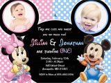 Twins First Birthday Party Invitations Minnie Mouse Mickey Mouse Baby One Twins First Birthday Party