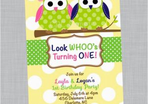 Twins First Birthday Party Invitations Owl Birthday Invitation Twin Owls Baby Shower Invitations