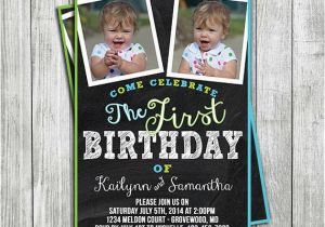 Twins First Birthday Party Invitations Twin Boys Birthday Invitation Digital File Invitation Twin