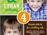 Twins First Birthday Party Invitations Twins 2 Photo Green Birthday Invite for Boys From