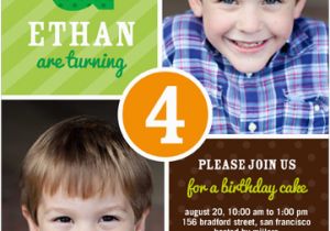 Twins First Birthday Party Invitations Twins 2 Photo Green Birthday Invite for Boys From