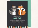 Two Wild Birthday Invitations Tribal Fox Invitation Tribal Raccoon and Fox Birthday