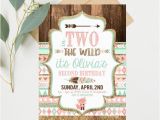 Two Wild Birthday Invitations Two Wild Birthday Invitations Pink and Mint Second 2nd