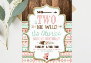 Two Wild Birthday Invitations Two Wild Birthday Invitations Pink and Mint Second 2nd