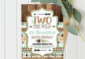 Two Wild Birthday Invitations Two Wild Birthday Invites Mint and Gold Second 2nd