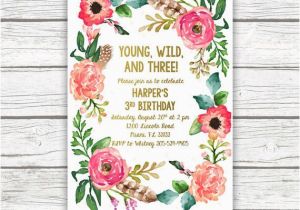 Two Wild Birthday Invitations Young Wild and Three Girl Birthday Invitation by