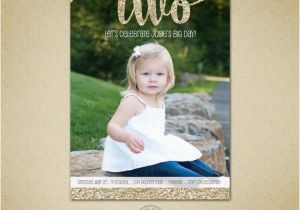 Two Year Old Birthday Invitations Two Year Old Birthday Gold Glitter Second Birthday