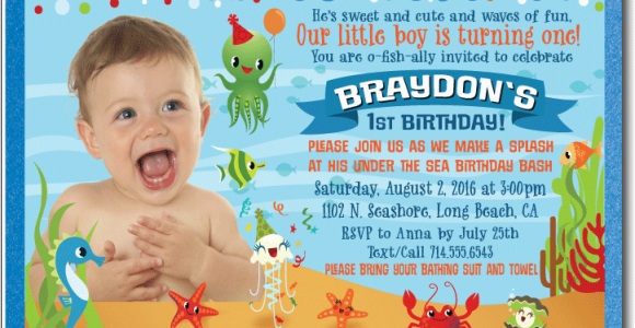 Under the Sea First Birthday Invitations Under the Sea 1st Birthday Invitations for Boys Di 362